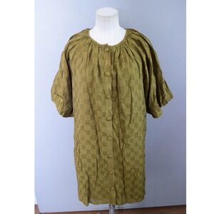THML Woodland Grace Dress Medium Olive Green Textured Puff Sleeve Women New